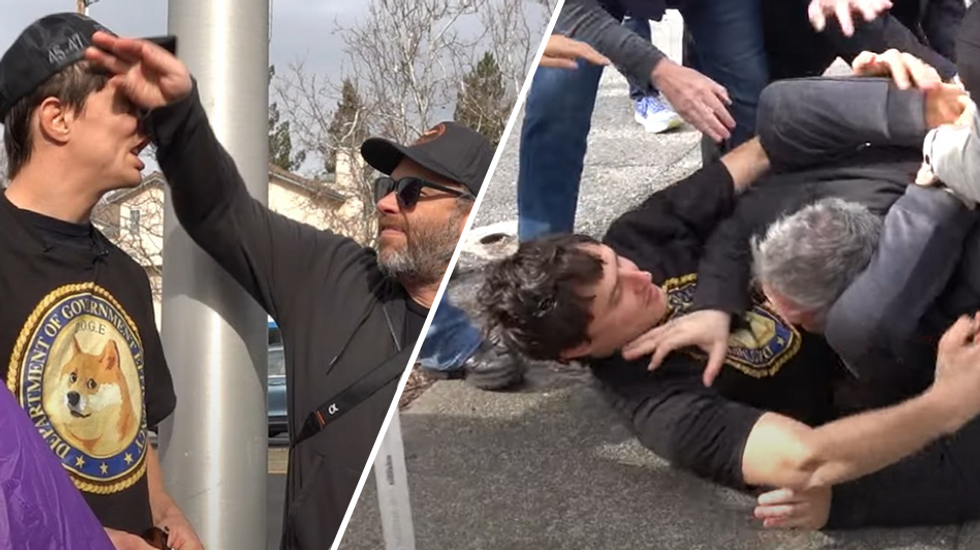 Anti-Elon Musk protester starts fight; jiujitsu-trained YouTuber finishes it