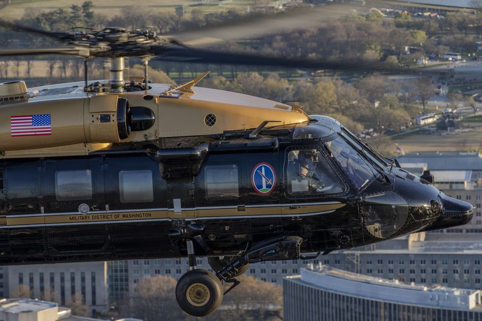 Army VIP gold-top helicopter flights are common in busy DC air corridor