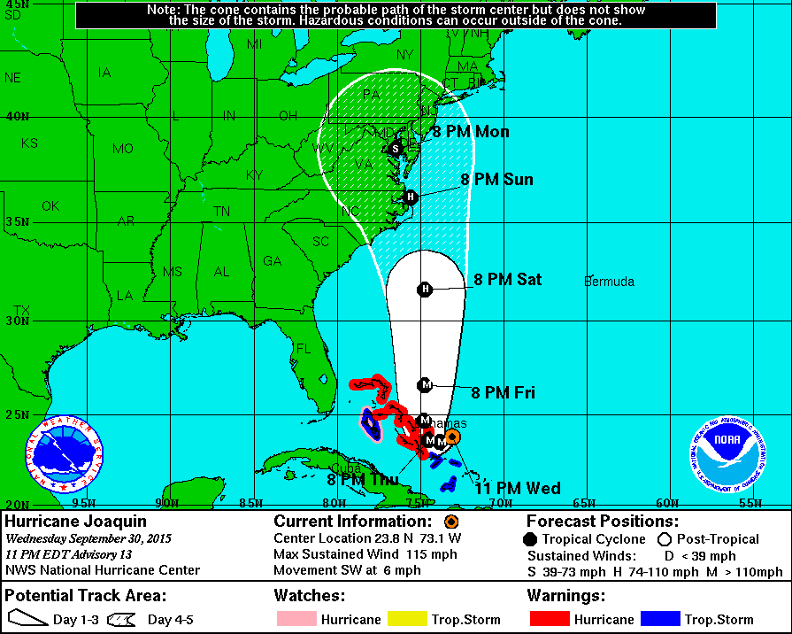 Hurricane Joaquin Becomes Category Three Storm As It Sets Its Sights on East Coast