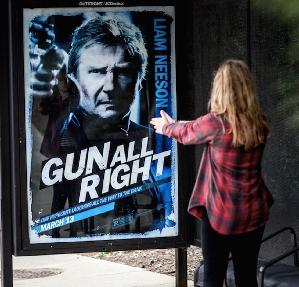 Some group in Los Angeles is mocking 'hypocrite' Liam Neeson's anti-gun stance with some clever posters