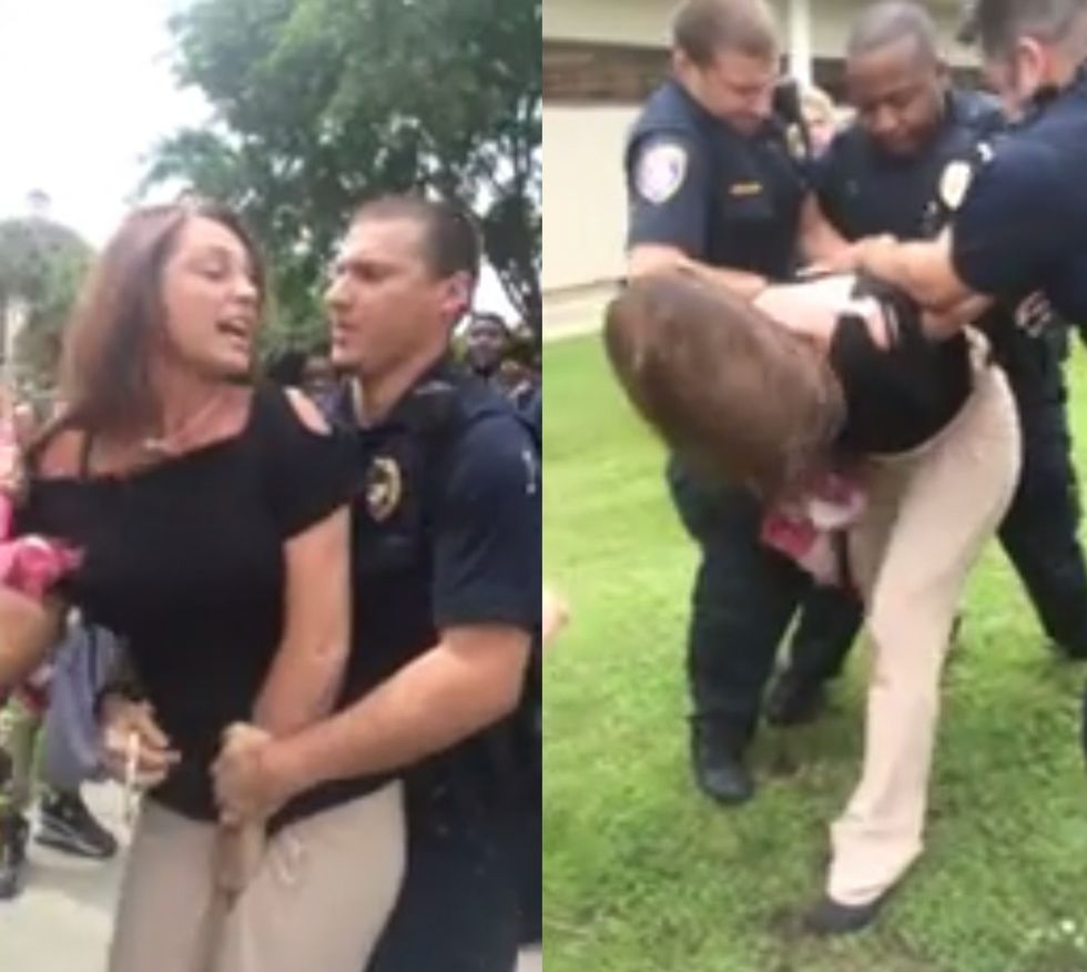 When This Female Air Force Vet Saw Protesters Stepping on the Flag, She Took Action. It Took Four Cops to Bring Her Down.