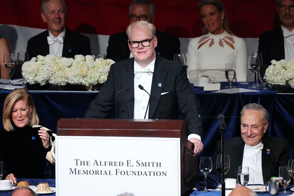 Liberals lash out at Jim Gaffigan for 'normalizing' Trump and slamming Kamala Harris' absence at Al Smith Dinner