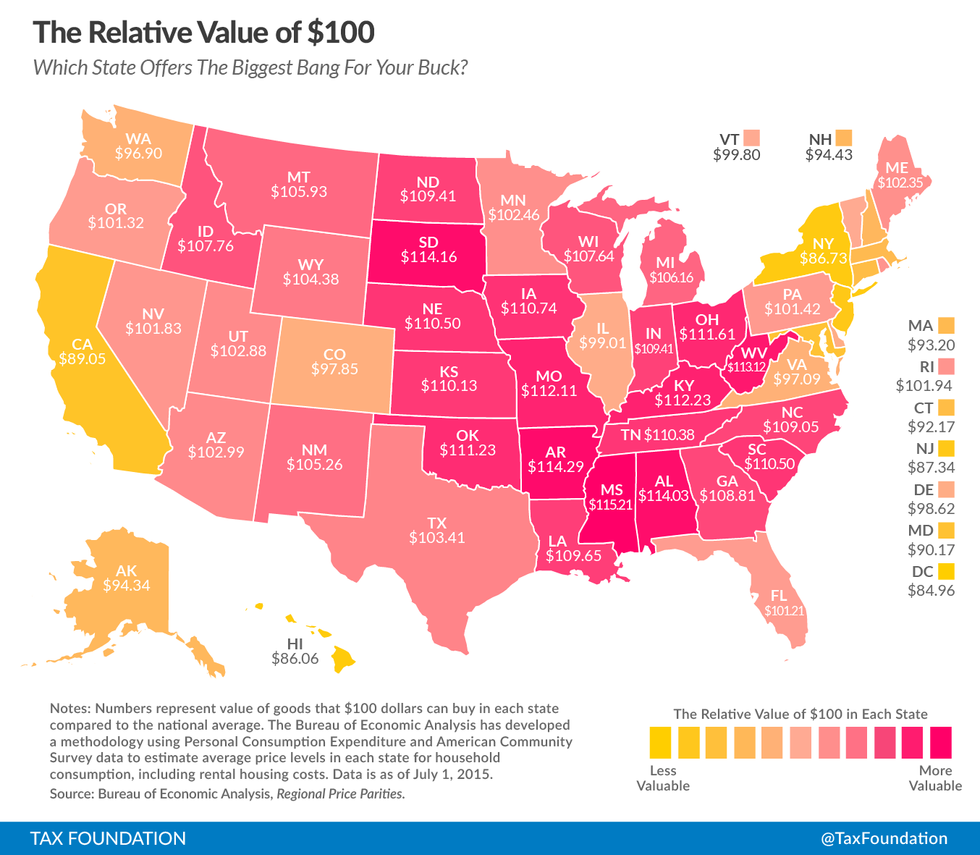 Map: How Much Is $100 Actually Worth in Your State?