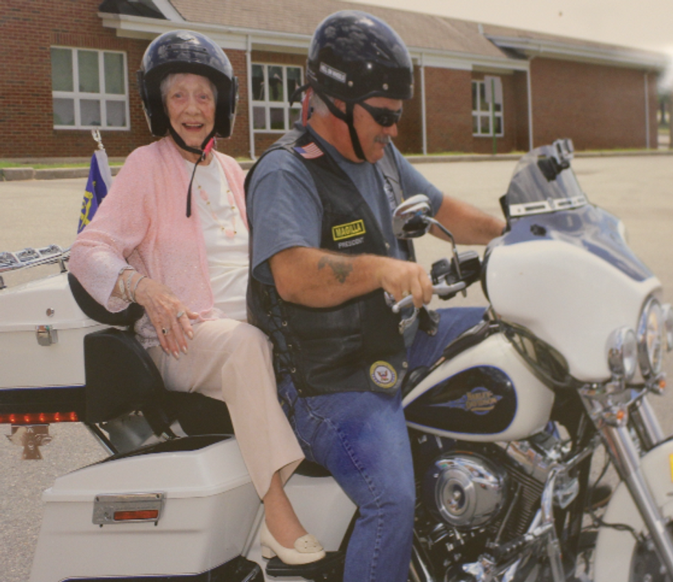 Meet the 99-year-old Army wife who rides Harleys and crochets American flags