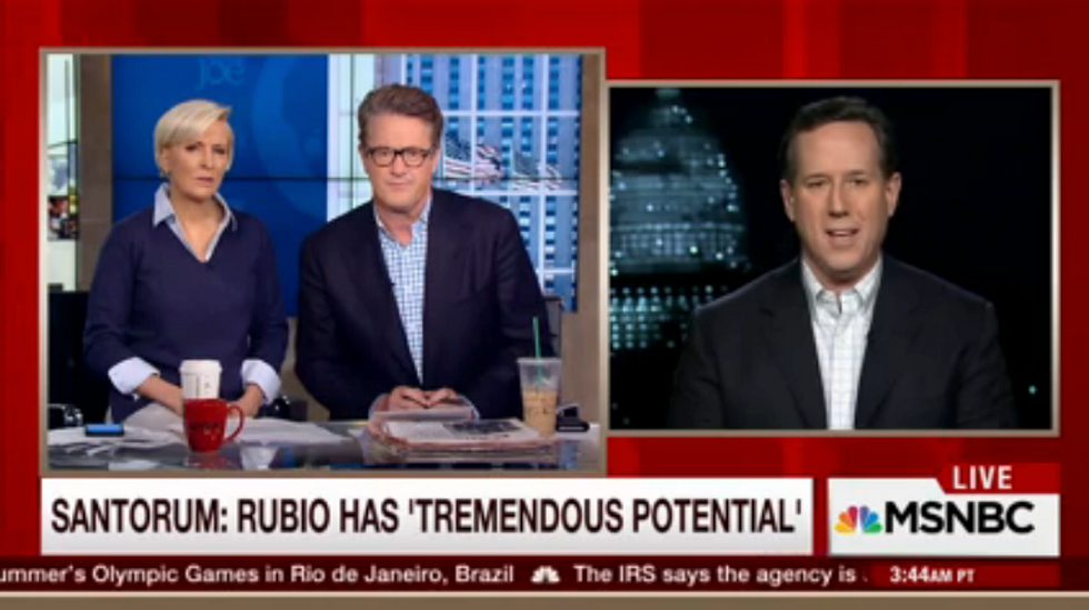 'Morning Joe' Hosts Press Santorum to Name One Rubio Accomplishment — They Start Laughing When He Answers