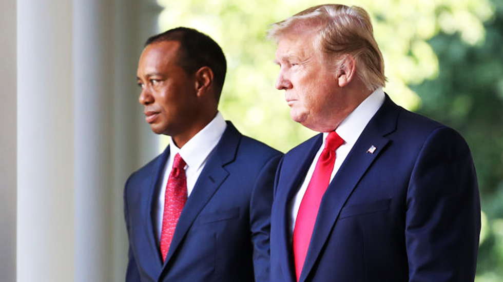 Trump shocks supporters by fitting in a round of golf with Tiger Woods before the Super Bowl: 'He never rests'